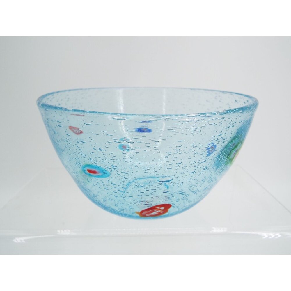 Artland Millefiori Turquoise Blue Hand Blown Bubble Glass Bowl